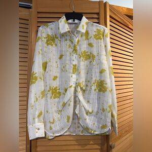 Patrizia Luca White Blouse with Yellow Paint-Dot Print